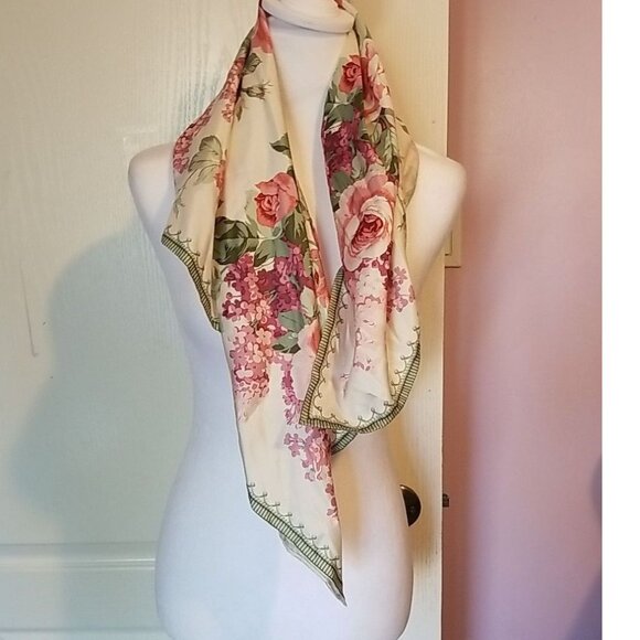 Jim Thompson Cream, Pink & Green Floral Silk Scarf - Picture 1 of 6